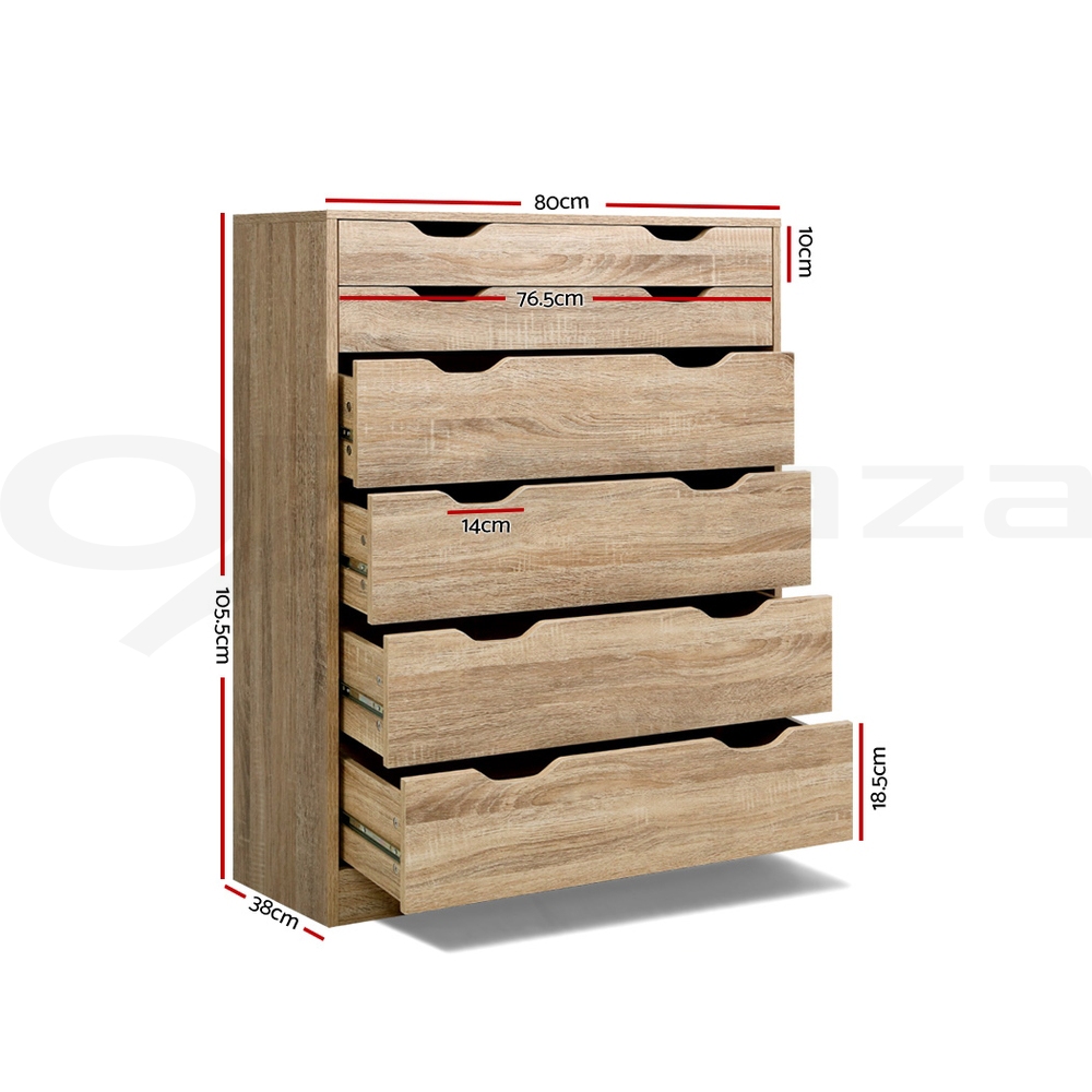 Artiss 6 Chest of Drawers Tallboy Dresser Storage Cabinet Bedroom White Oak - Picture 16 of 26