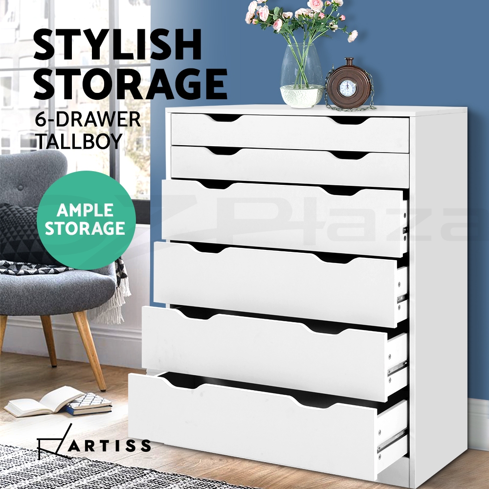 Artiss 6 Chest of Drawers Tallboy Dresser Storage Cabinet Bedroom White Oak - Picture 18 of 26