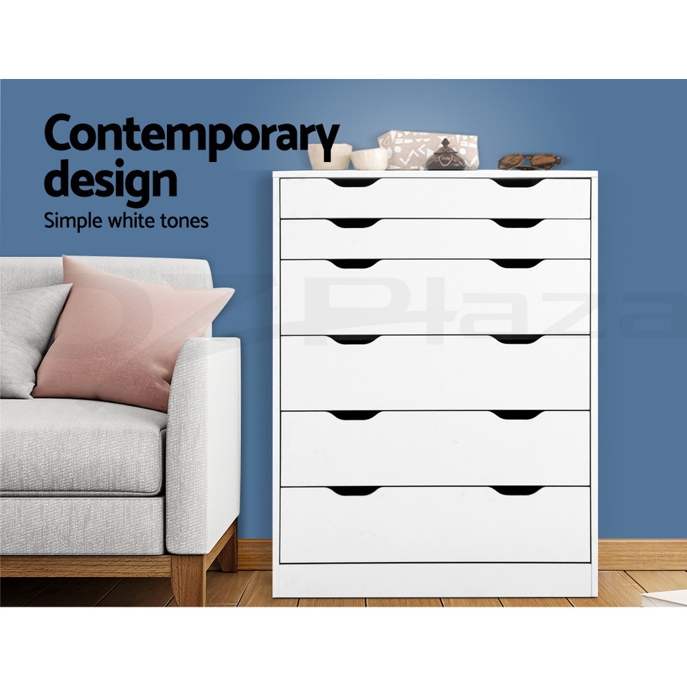 Artiss 6 Chest of Drawers Tallboy Dresser Storage Cabinet Bedroom White Oak - Picture 20 of 26