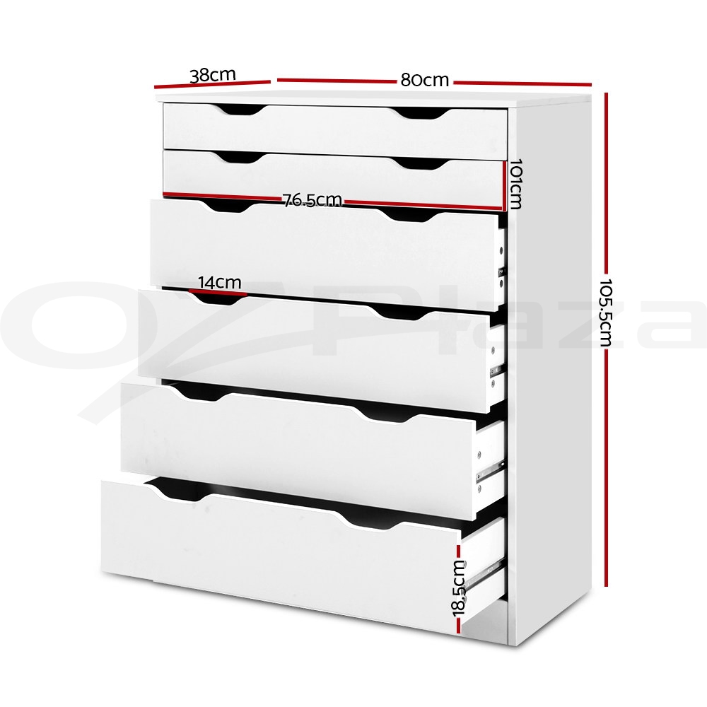 Artiss 6 Chest of Drawers Tallboy Dresser Storage Cabinet Bedroom White Oak - Picture 24 of 26
