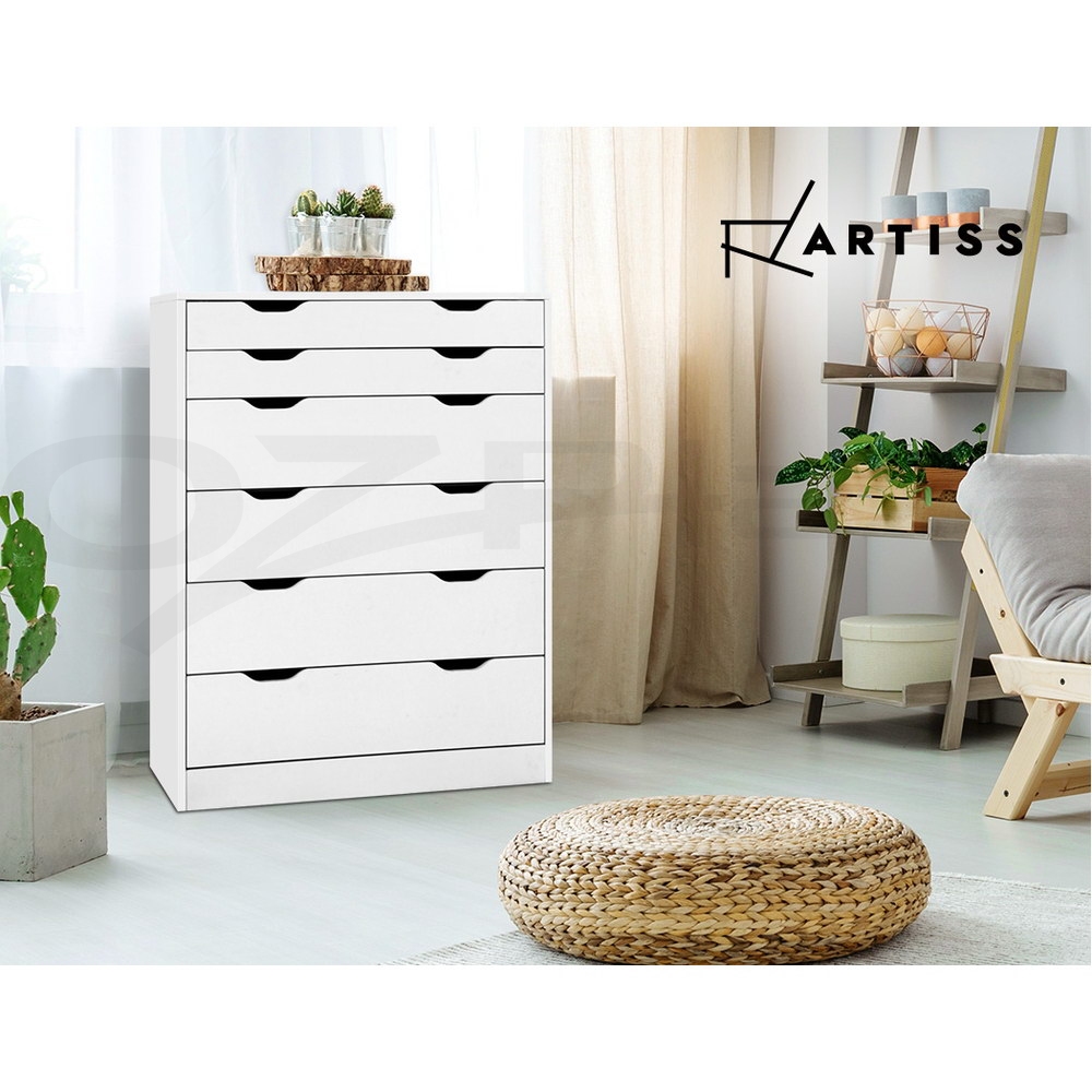 Artiss 6 Chest of Drawers Tallboy Dresser Storage Cabinet Bedroom White Oak - Picture 25 of 26