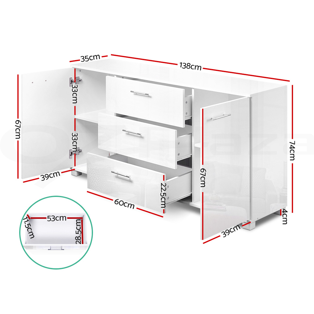 Artiss Buffet Sideboard Cabinet Storage High Gloss Cupboard Hallway Table Unit - Picture 17 of 17