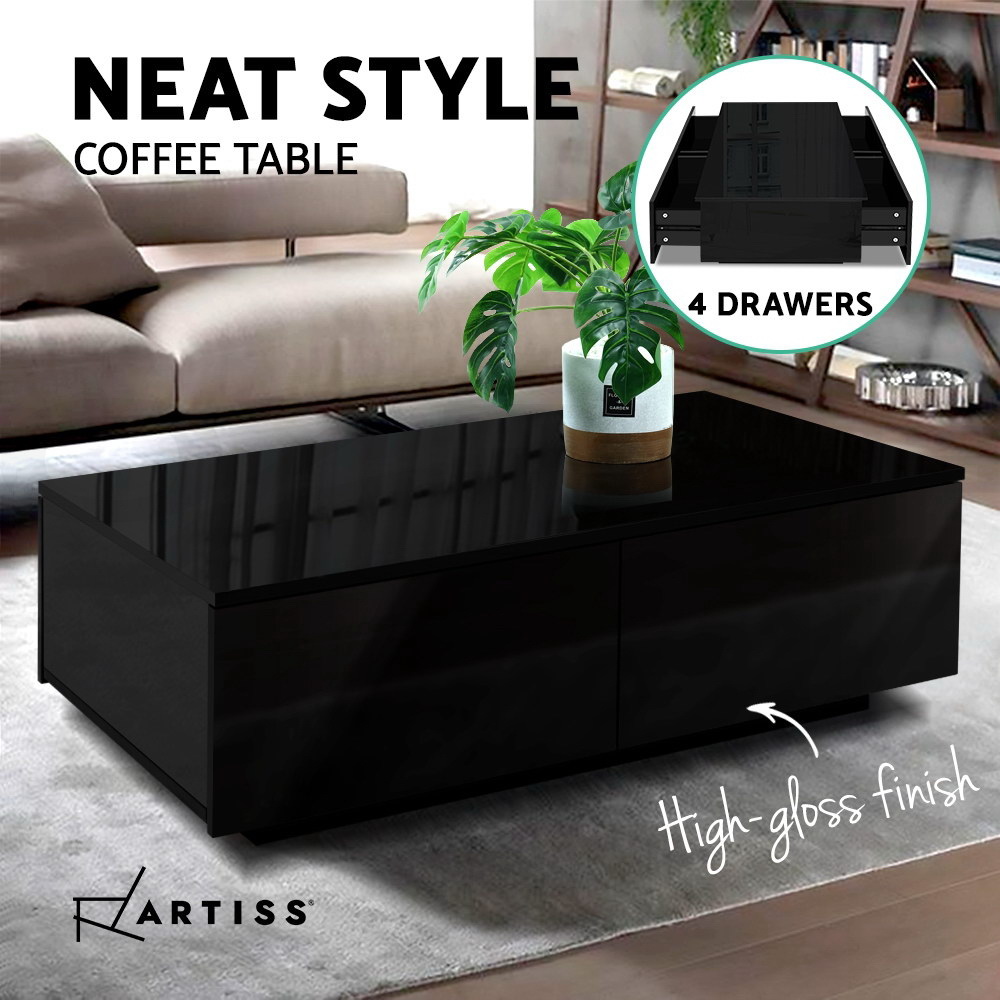 Artiss Coffee Table 4 Storage Drawers High Gloss Tables Wooden Furniture - Picture 10 of 11