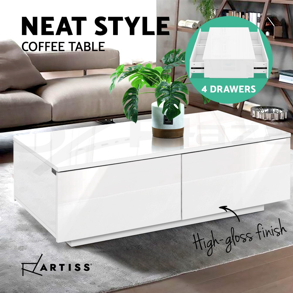 Artiss Coffee Table 4 Storage Drawers High Gloss Tables Wooden Furniture - Picture 11 of 11
