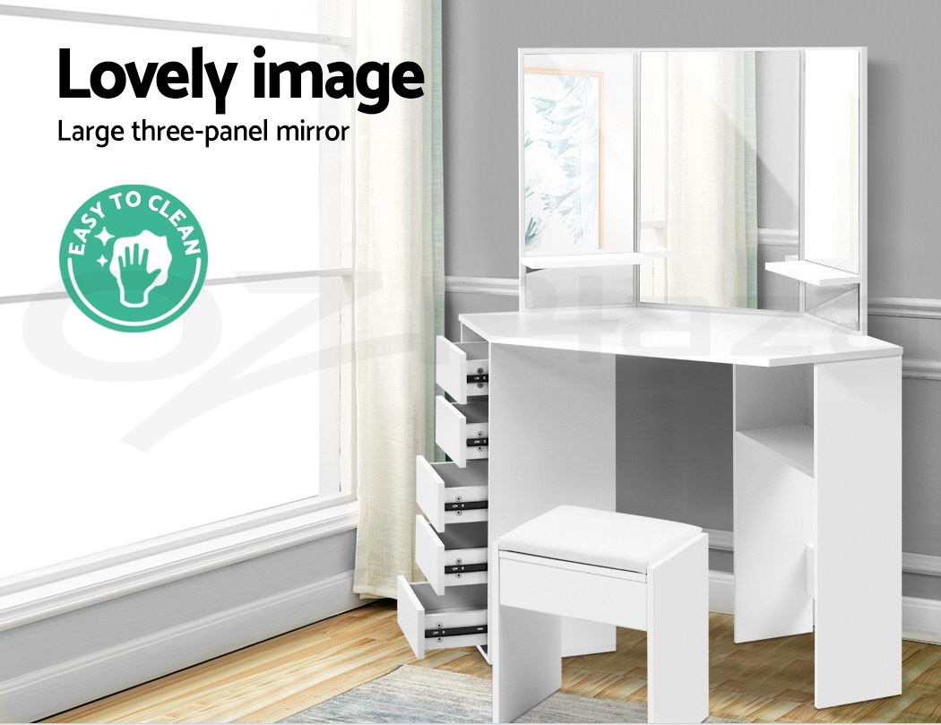 Artiss Corner Dressing Table With Mirror Stool White Mirrors Makeup Tables Chair eBay