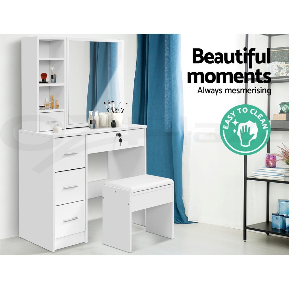 Artiss Dressing Table Mirror Stool Jewellery Makeup Storage