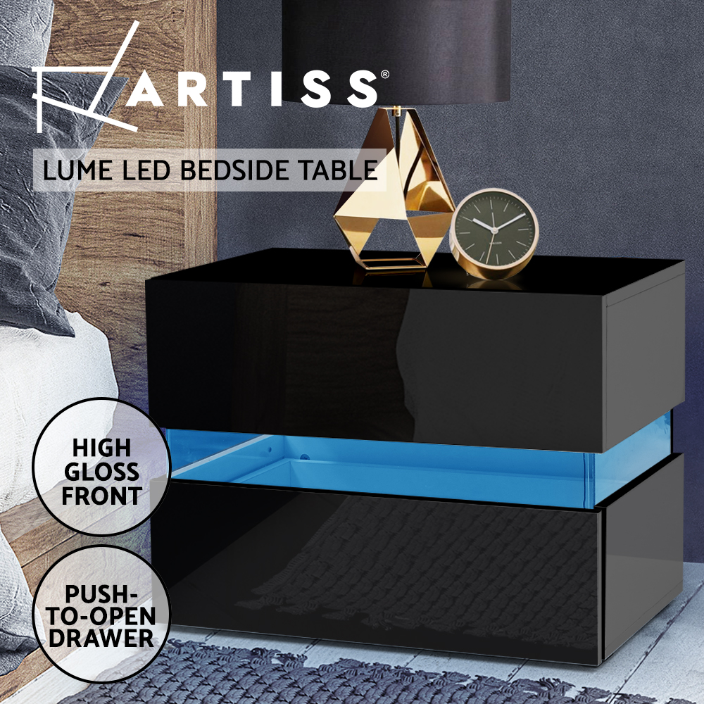 Artiss Bed Frame Bedside Tables Queen Double Size RGB LED Gas Lift Base Storage - Picture 14 of 22