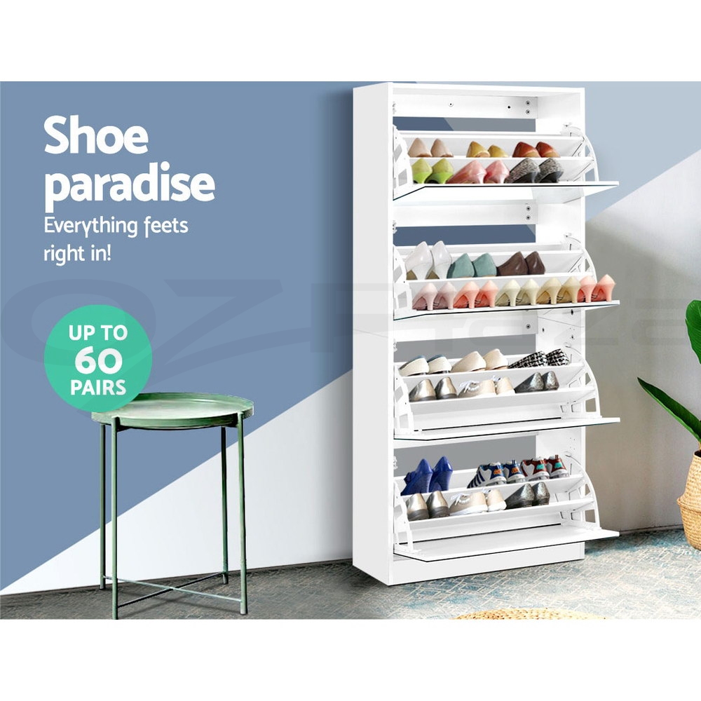 Artiss Shoe Cabinet Mirror Shoes Storage Rack Organiser White Cupboard Shelf - Picture 22 of 23