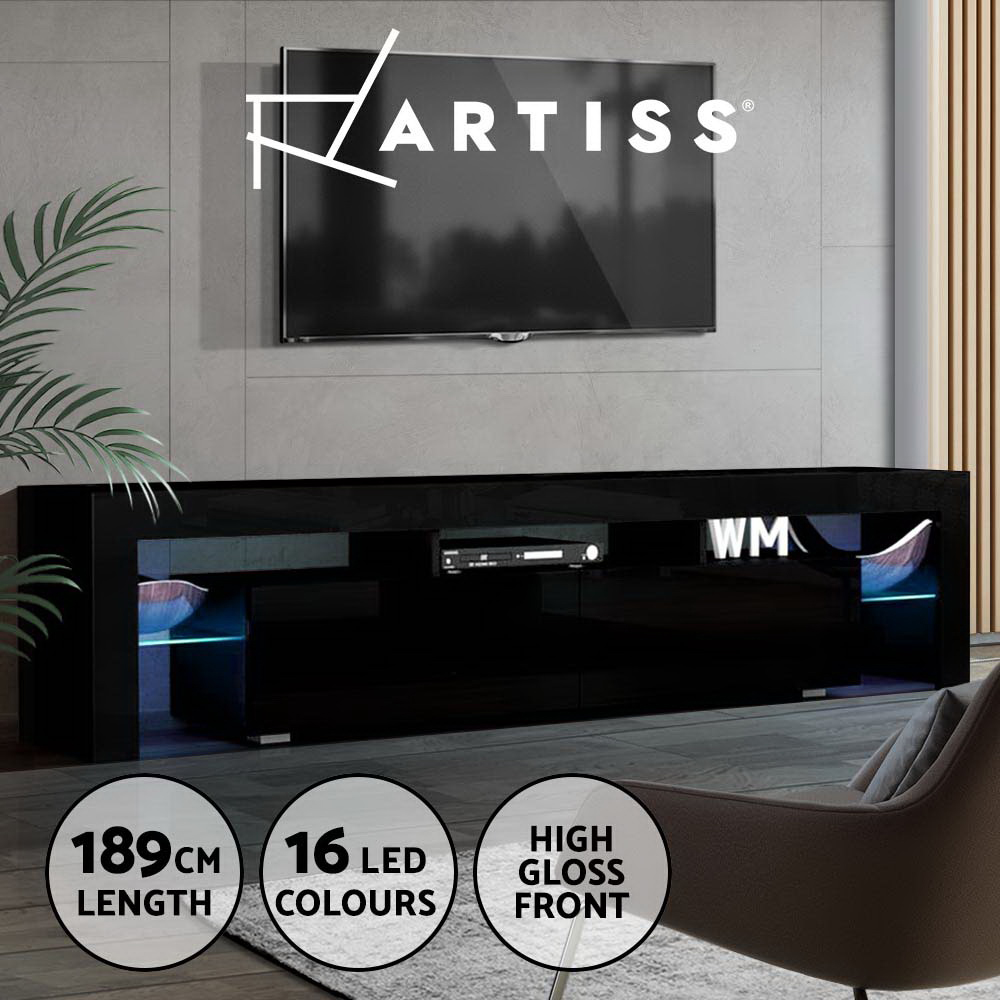 TV Unit Entertainment Unit 130-200cm LED RGB Gloss Storage Cabinet Stand-Artiss - Picture 23 of 36