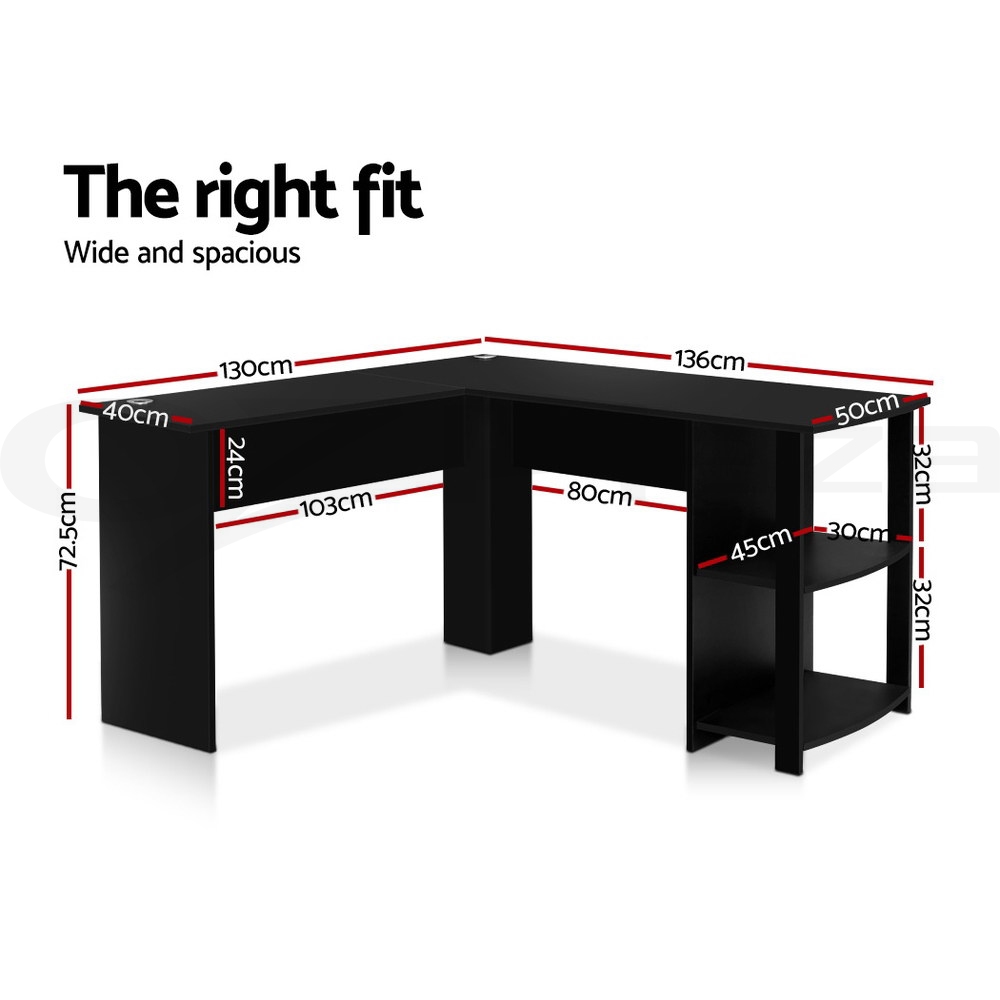 Artiss Office Computer Desk Corner Student Study Table L-Shape Black/White - Picture 12 of 26