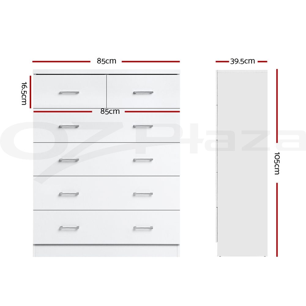 Artiss 6 Chest of Drawers Tallboy Dresser Table Storage Cabinet White Walnut - Picture 15 of 16
