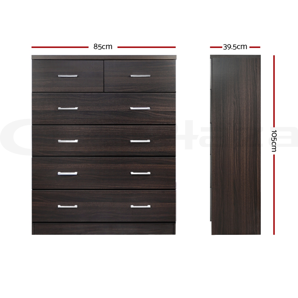 Artiss 6 Chest of Drawers Tallboy Dresser Table Storage Cabinet White Walnut - Picture 12 of 16