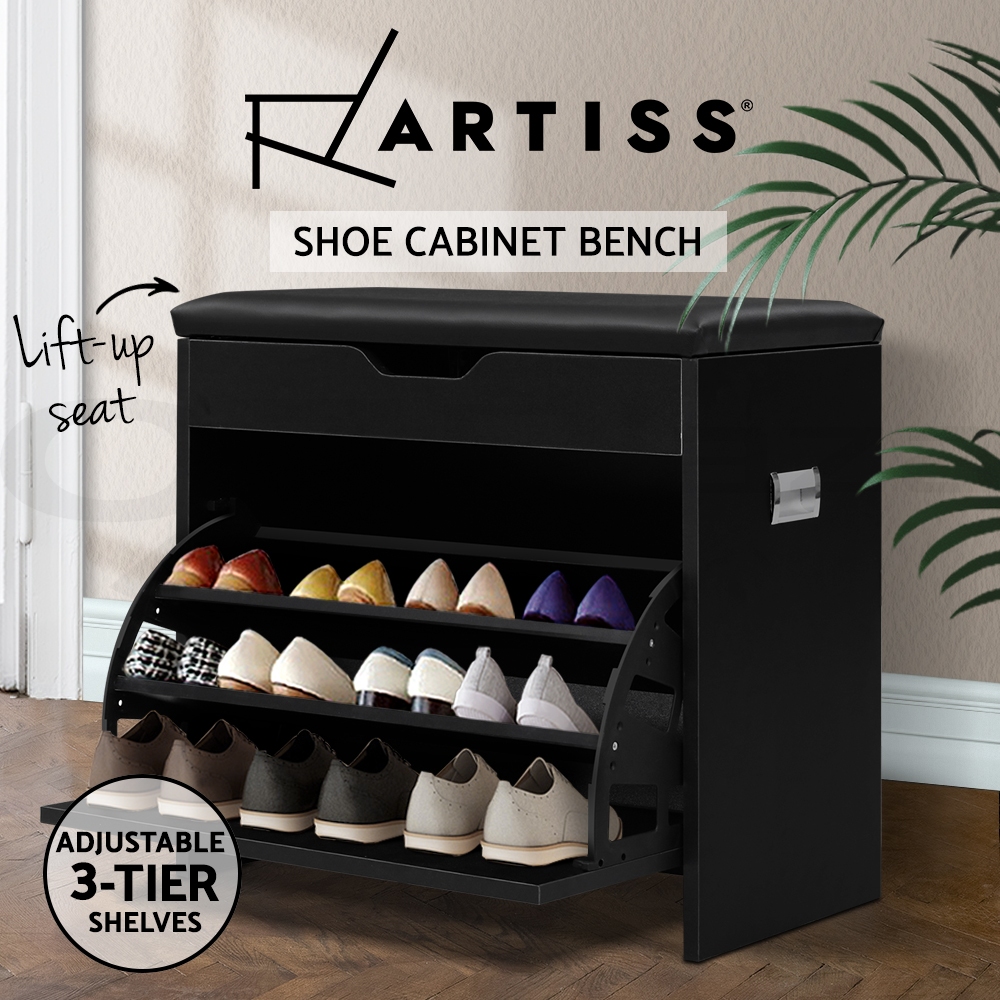Artiss Shoe Cabinet Bench Shoes Storage Rack Organiser Shelf Wooden 15 Pairs - Picture 12 of 20