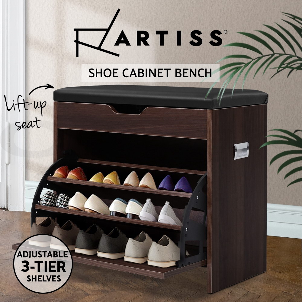Artiss Shoe Cabinet Bench Shoes Storage Rack Organiser Shelf Wooden 15 Pairs - Picture 15 of 20