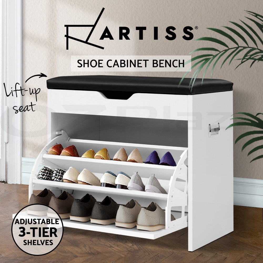 Artiss Shoe Cabinet Bench Shoes Storage Rack Organiser Shelf Wooden 15 Pairs - Picture 18 of 20