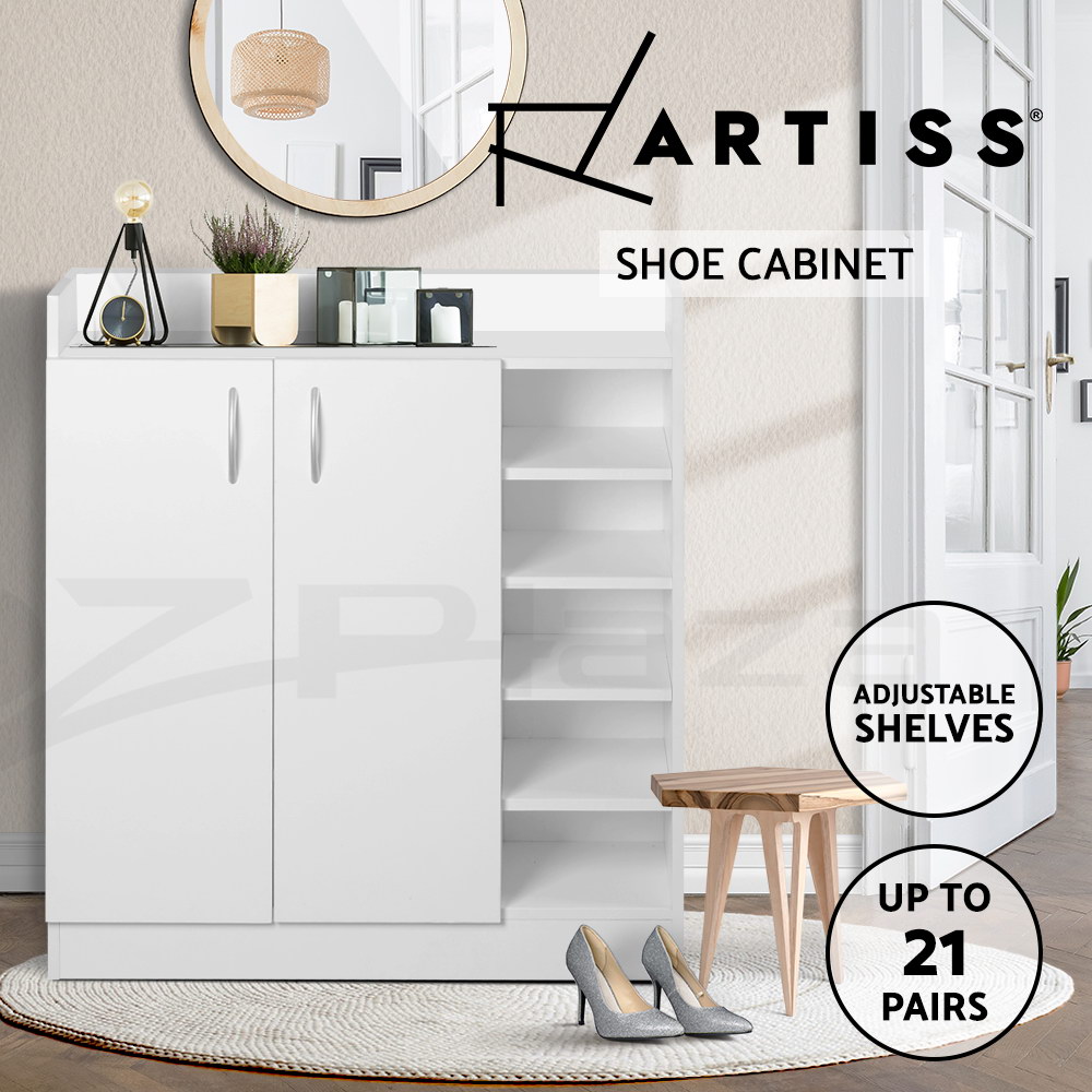 Artiss Shoe Cabinet Wood Storage Rack Shoes Organiser 2 Doors Shelf Cupboard - Picture 18 of 26