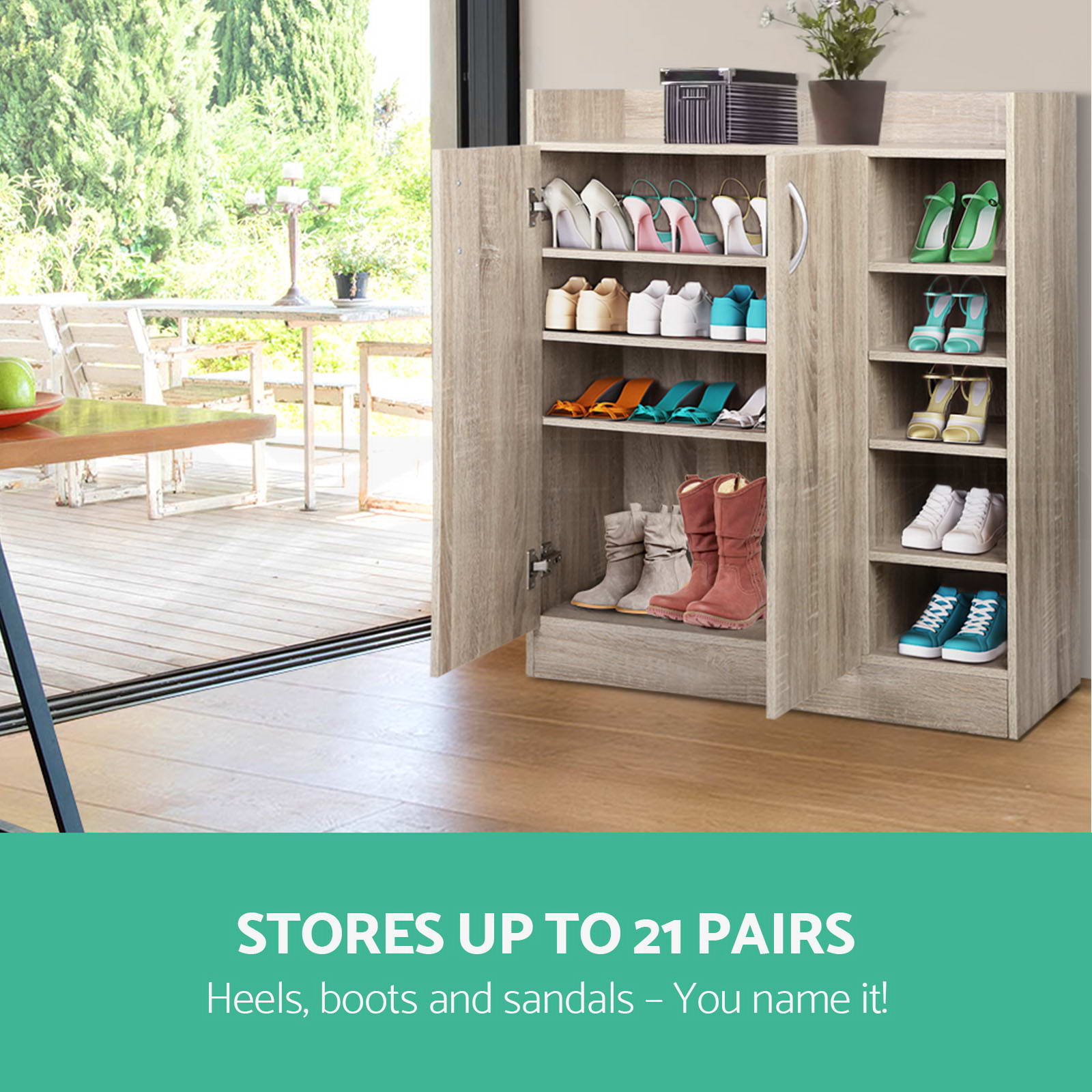 Artiss Shoe Cabinet Wood Storage Rack Shoes Organiser 2 Doors Shelf Cupboard - Picture 12 of 26