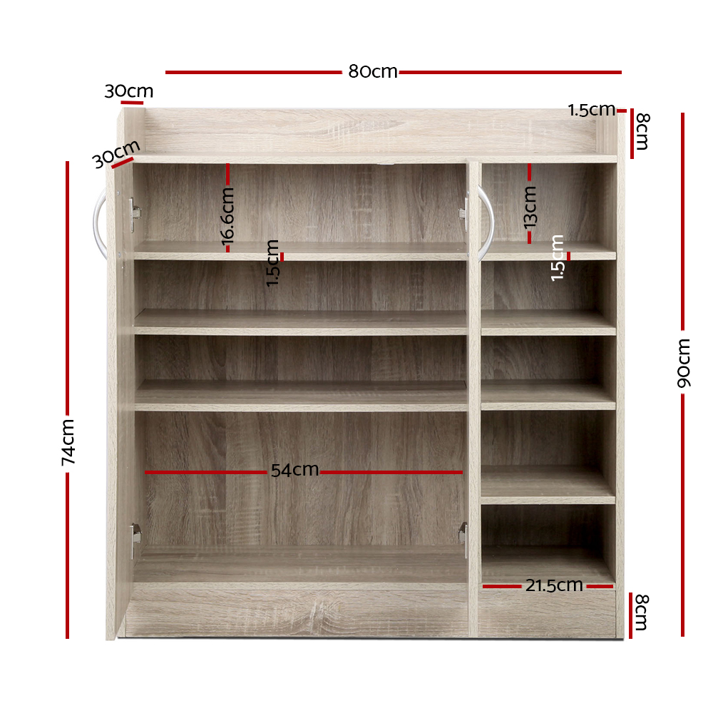 Artiss Shoe Cabinet Wood Storage Rack Shoes Organiser 2 Doors Shelf Cupboard - Picture 17 of 26