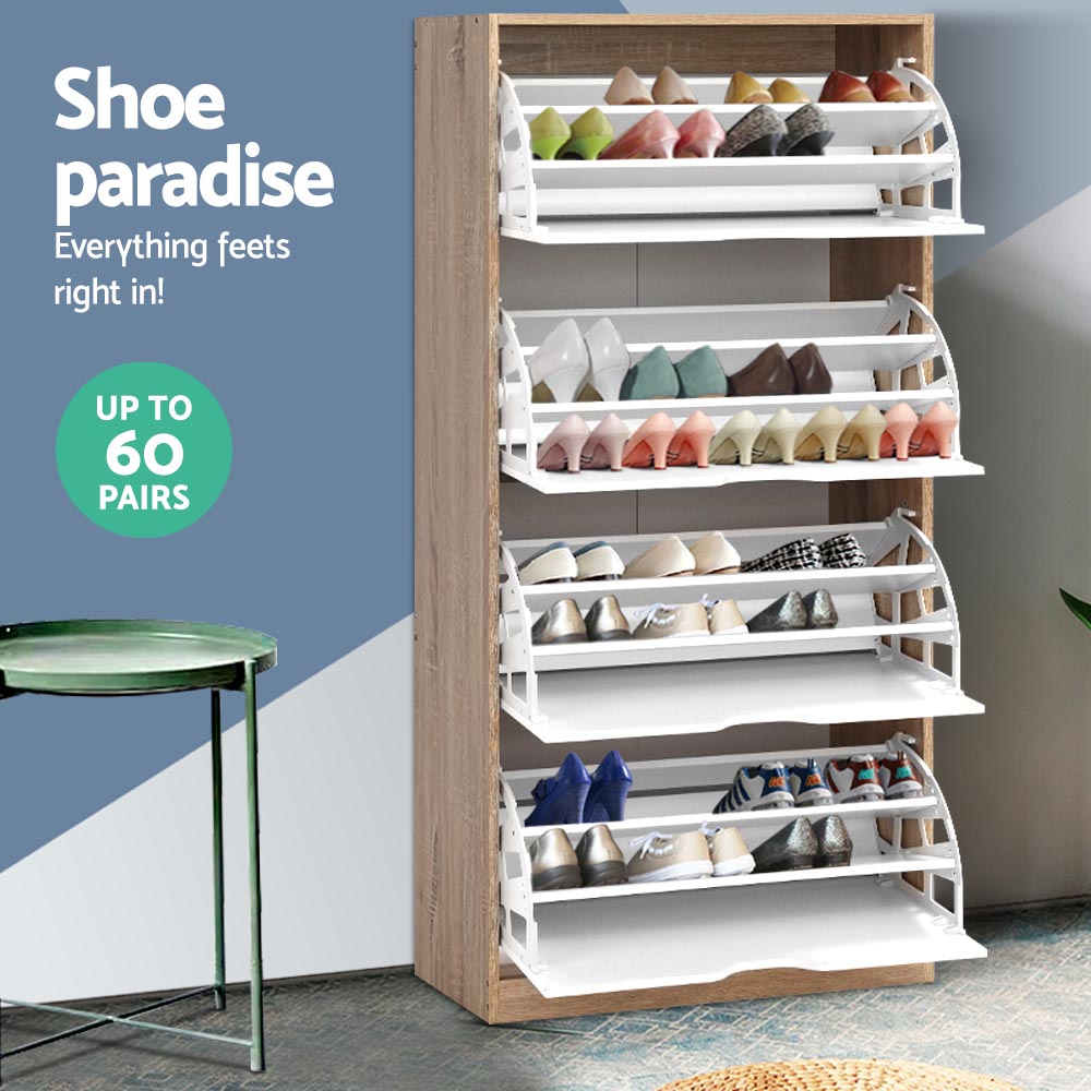 Artiss Shoe Cabinet Shoes Storage Rack 60 Pairs Wooden Organiser Shelf ...