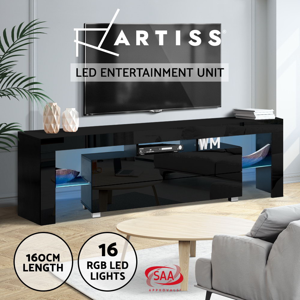 TV Unit Entertainment Unit 130-200cm LED RGB Gloss Storage Cabinet Stand-Artiss - Picture 28 of 36