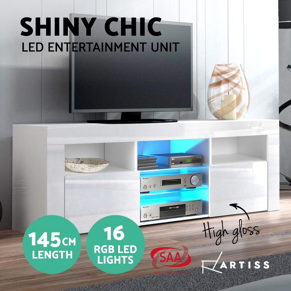 TV Unit Entertainment Unit 130-200cm LED RGB Gloss Storage Cabinet Stand-Artiss - Picture 21 of 36