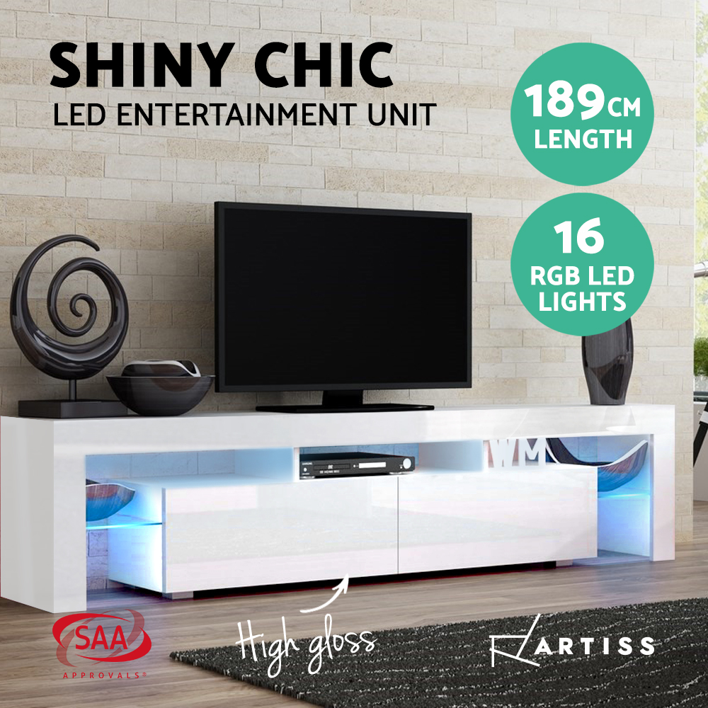 TV Unit Entertainment Unit 130-200cm LED RGB Gloss Storage Cabinet Stand-Artiss - Picture 25 of 36