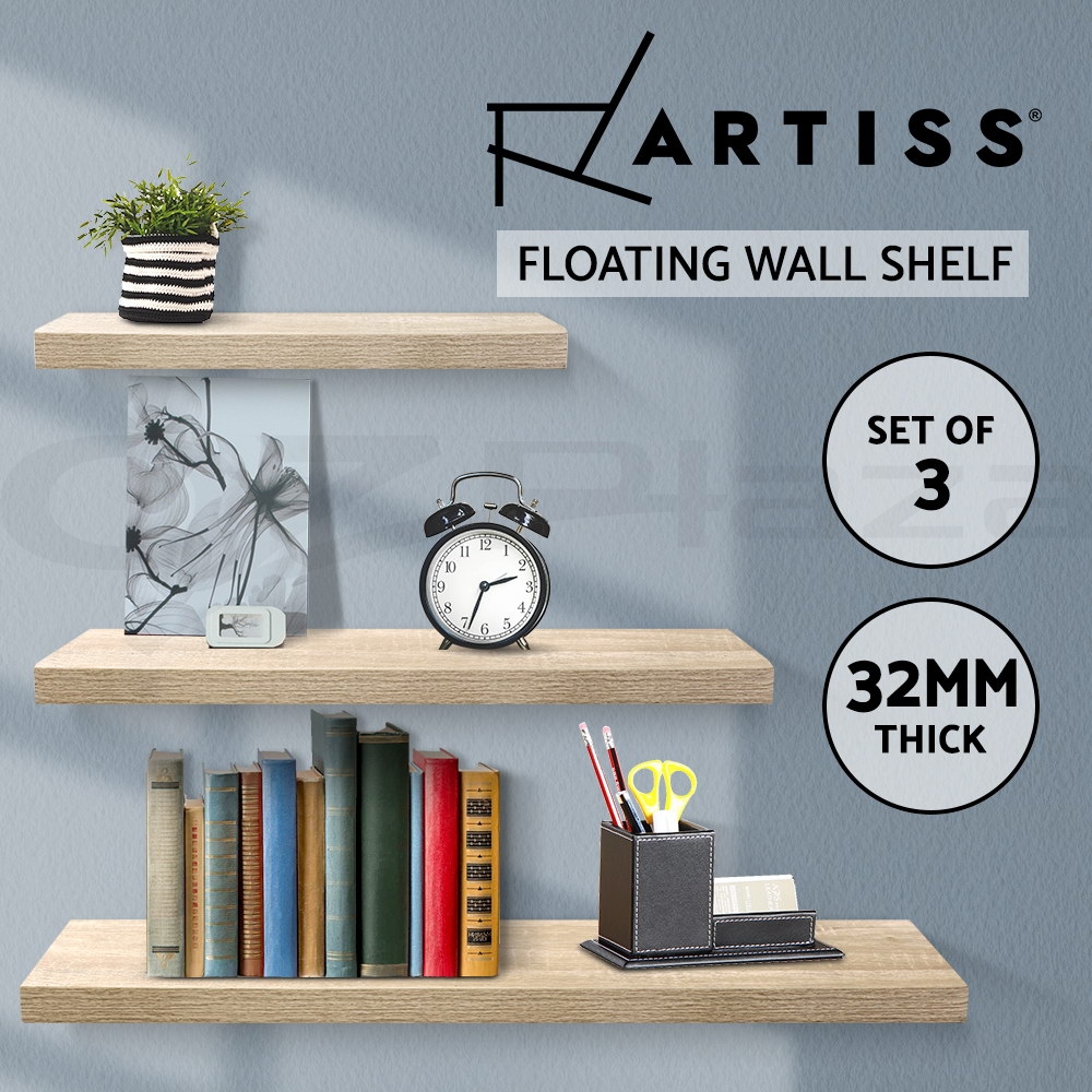 Artiss 3pcs Floating Wall Shelf Set DIY Mount Shelves Book Display Rack Wooden