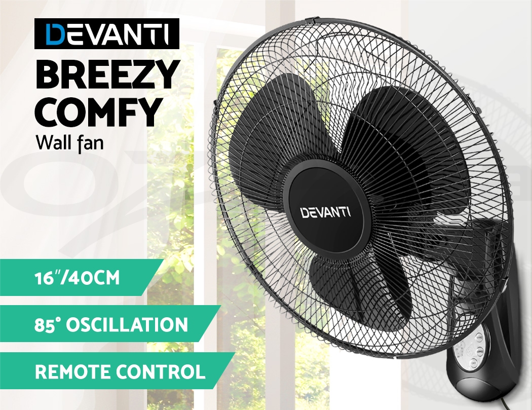 Details About Devanti 40cm 16 Oscillating Wall Mounted Fan Remote Control Timer Air Cooler