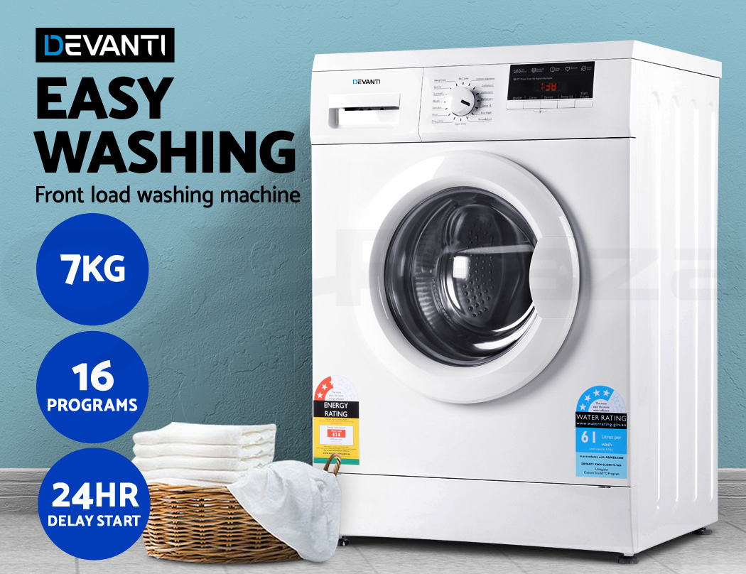 Devanti 7kg Front Load Washing Machine Quick Wash 24h Delay Start