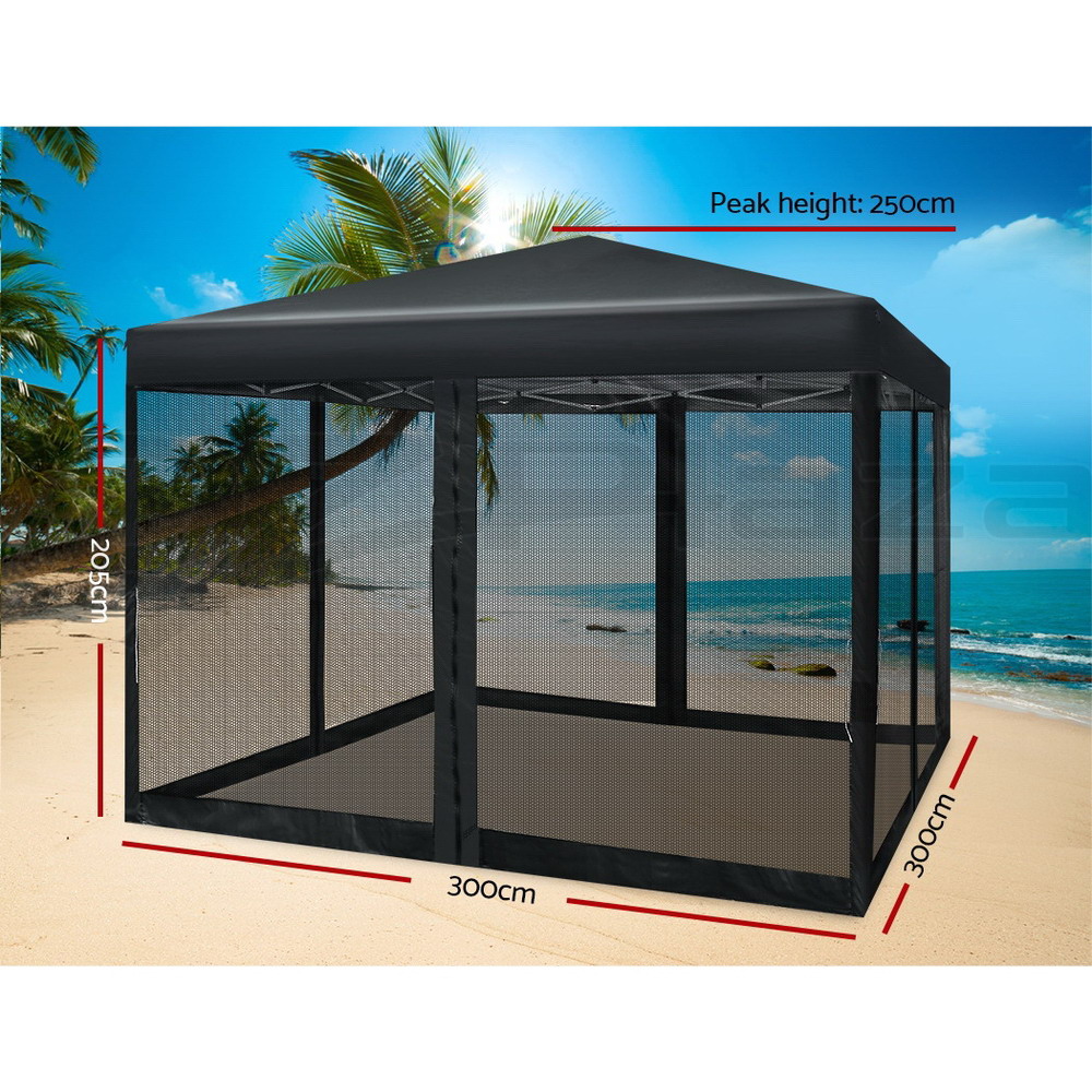 Instahut Gazebo 3x3 Pop Marquee Up Outdoor Gazebos Wedding Tent Mesh