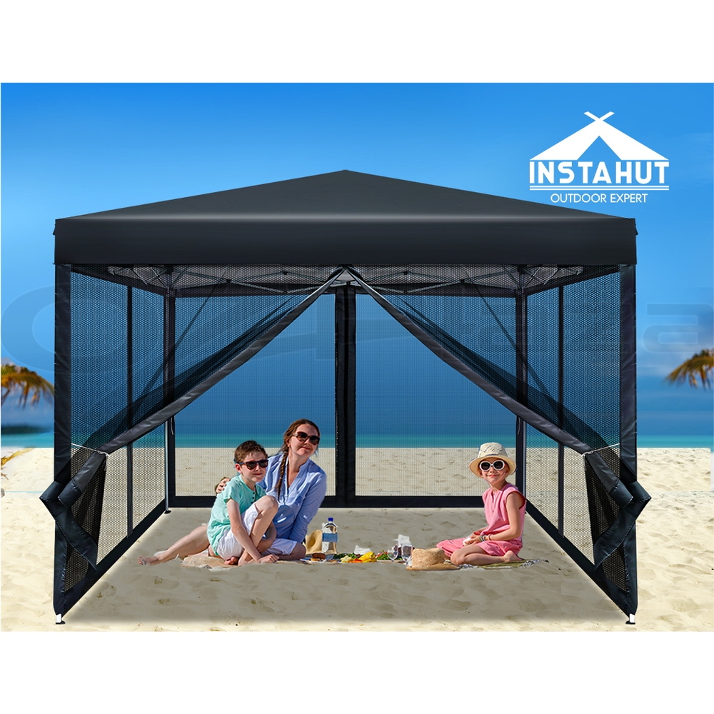 Instahut Gazebo 3x3 Pop Marquee Up Outdoor Gazebos Wedding Tent Mesh