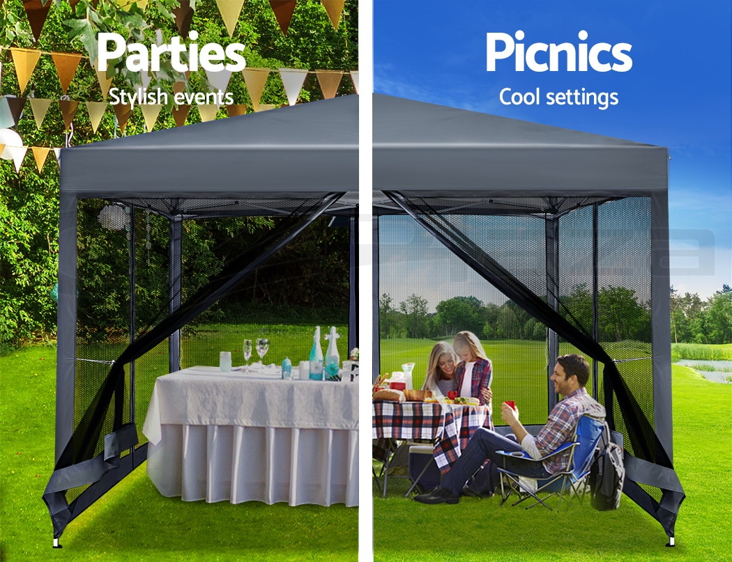 Instahut Gazebo Pop Up Marquee 3x3 Wedding Mesh Side Walls Outdoor