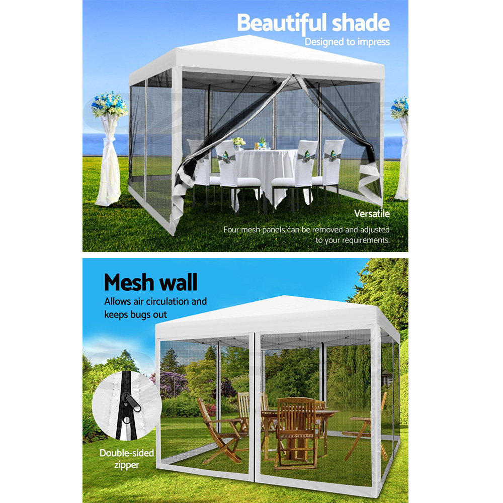 Instahut Gazebo 3x3 Pop Marquee Up Outdoor Gazebos Wedding Tent Mesh