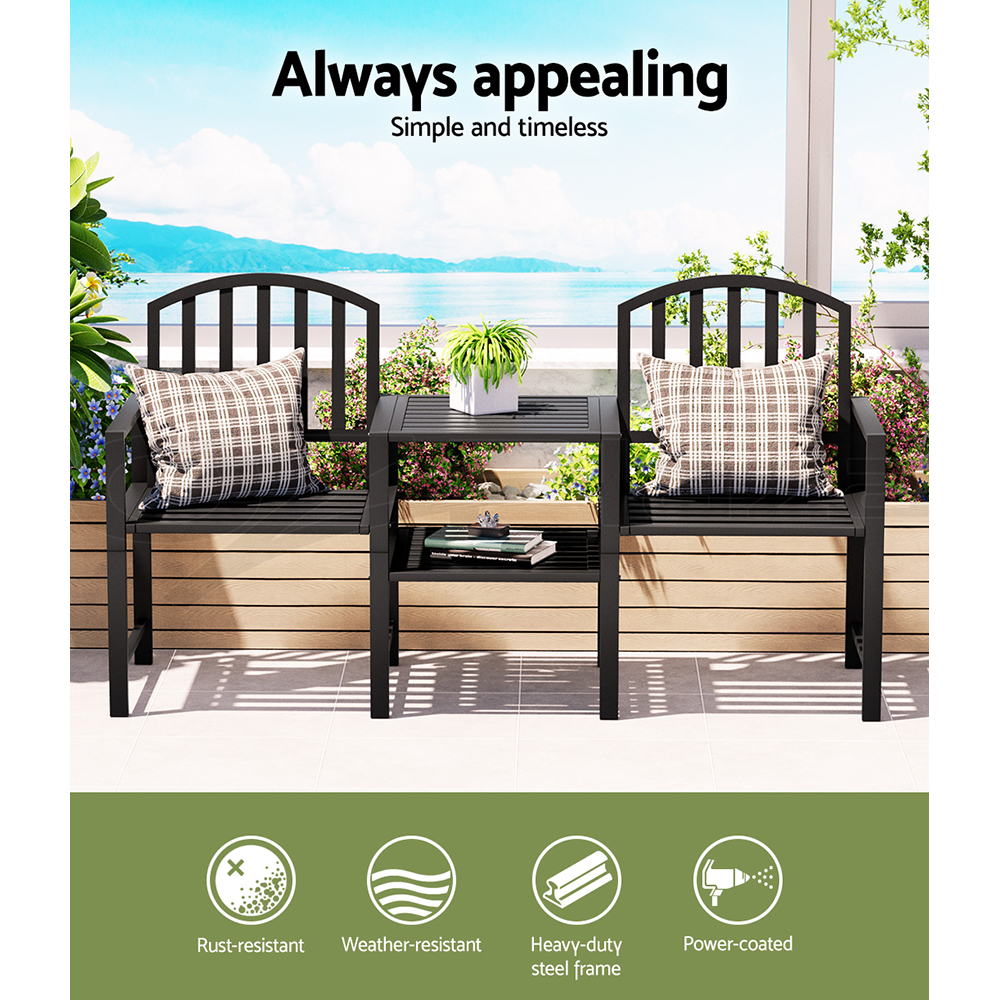 Gardeon Outdoor Garden Bench Seat Loveseat Chair Steel Patio Furniture Park - Picture 30 of 47