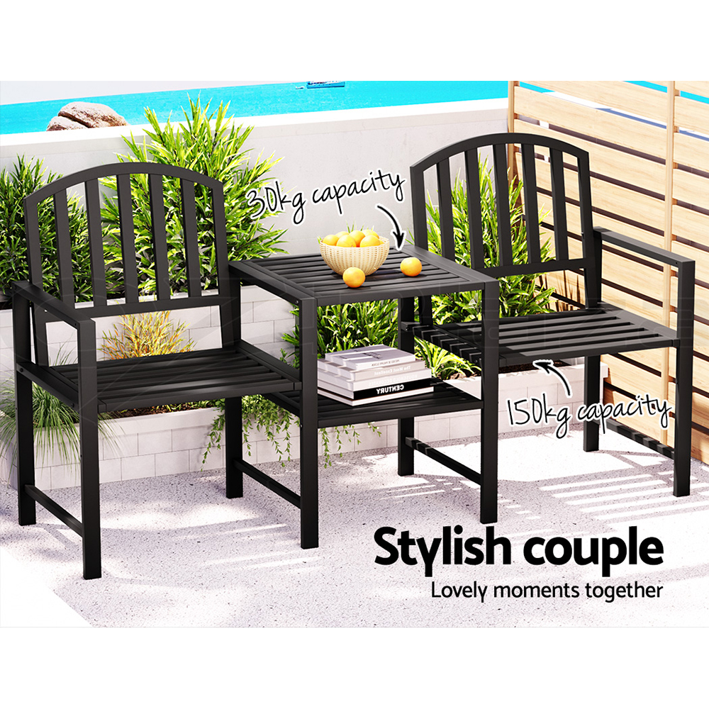 Gardeon Outdoor Garden Bench Seat Loveseat Chair Steel Patio Furniture Park - Picture 31 of 47
