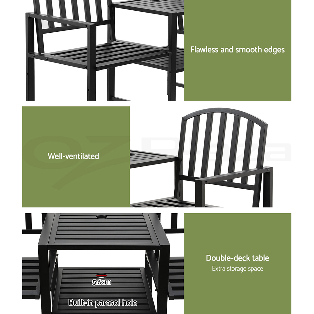 Gardeon Outdoor Garden Bench Seat Loveseat Chair Steel Patio Furniture Park - Picture 32 of 47