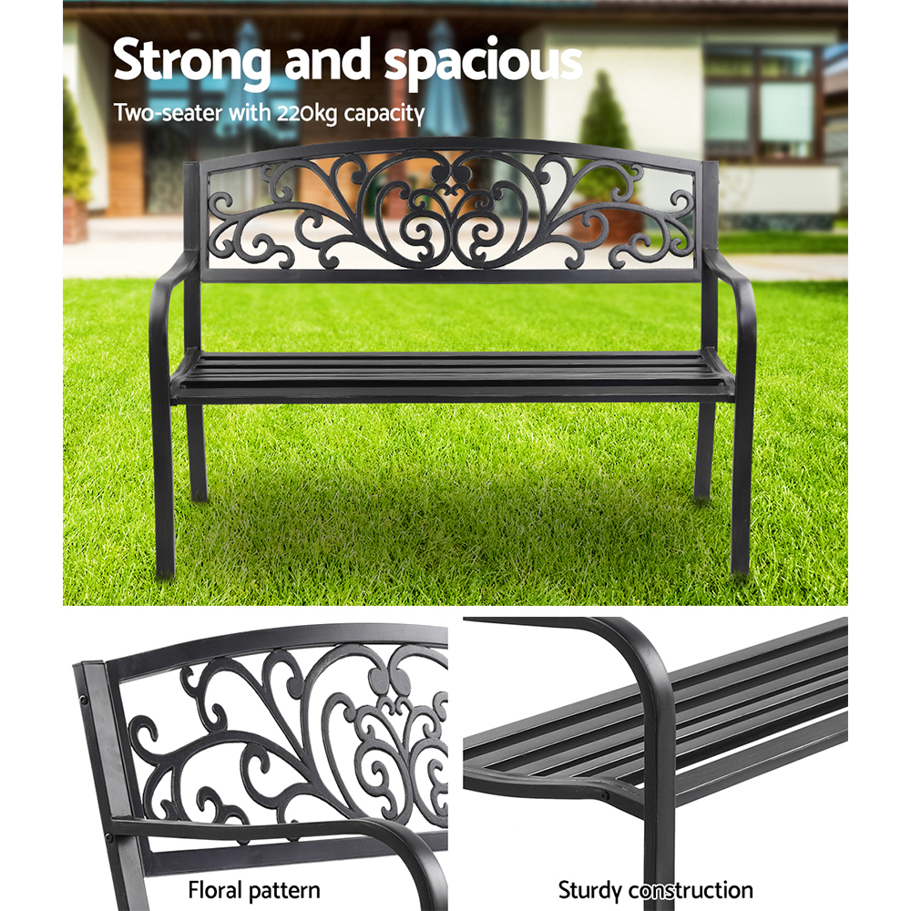 Gardeon Outdoor Garden Bench Seat Loveseat Chair Steel Patio Furniture Park - Picture 12 of 47