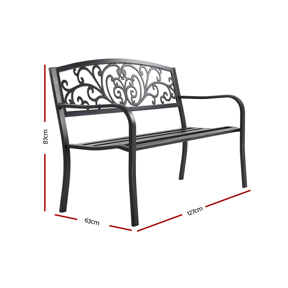 Gardeon Outdoor Garden Bench Seat Loveseat Chair Steel Patio Furniture Park - Picture 13 of 47