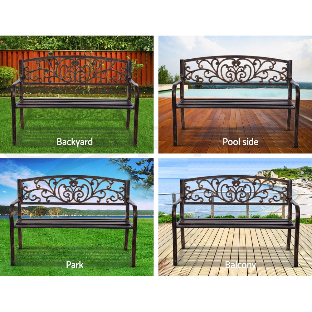 Gardeon Outdoor Garden Bench Seat Loveseat Chair Steel Patio Furniture Park - Picture 19 of 47