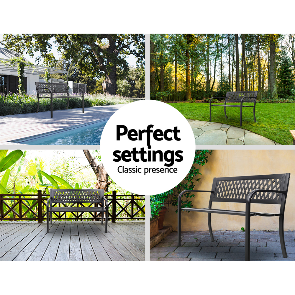 Gardeon Outdoor Garden Bench Seat Loveseat Chair Steel Patio Furniture Park - Picture 26 of 47