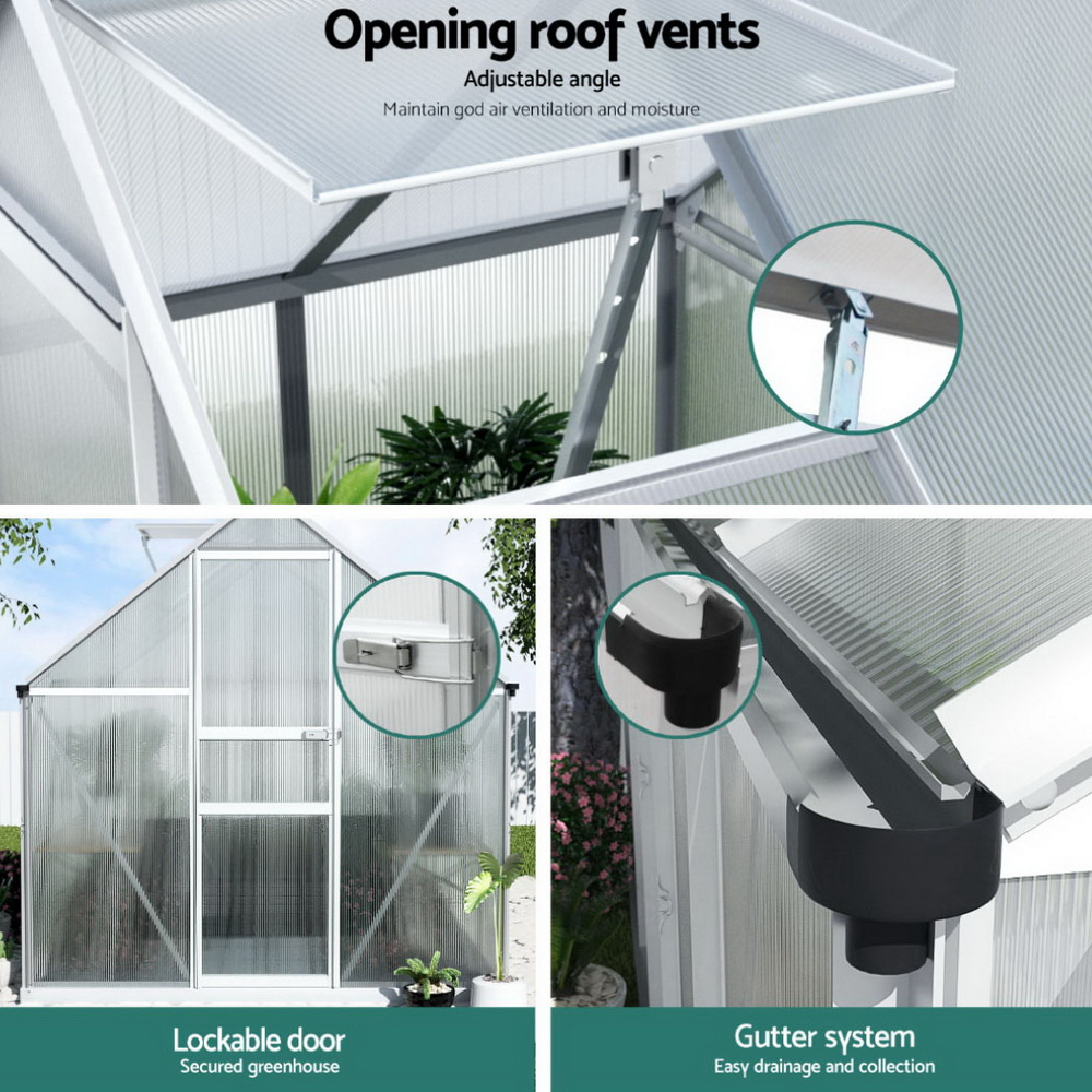 Green Fingers Greenhouse Aluminium Green House Polycarbonate Storage Garden - Picture 17 of 131
