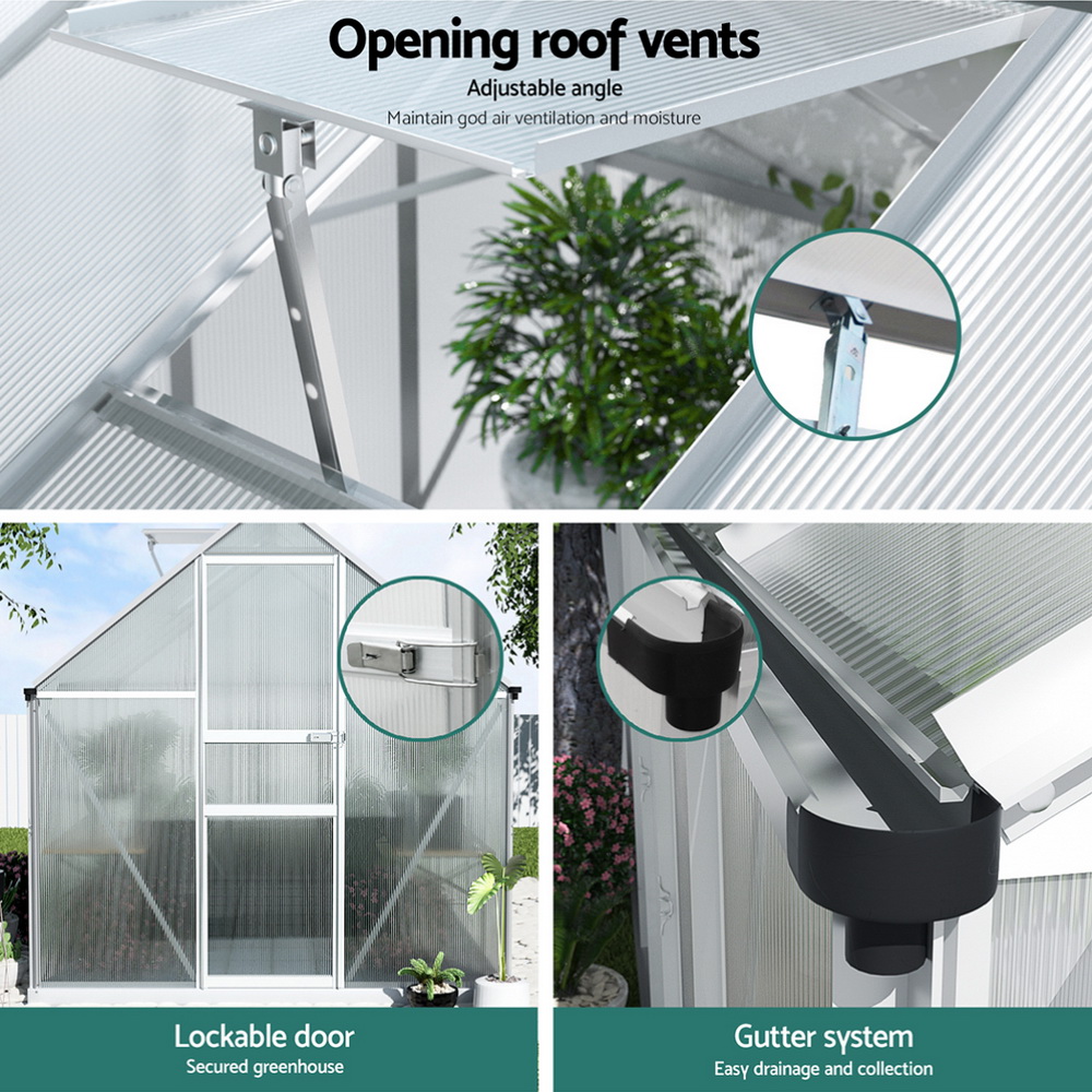 Green Fingers Greenhouse Aluminium Green House Polycarbonate Storage Garden - Picture 44 of 131