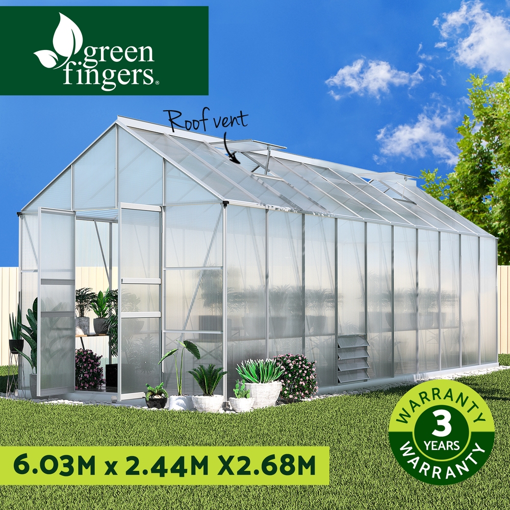 Green Fingers Greenhouse Aluminium Green House Polycarbonate Storage Garden - Picture 128 of 131