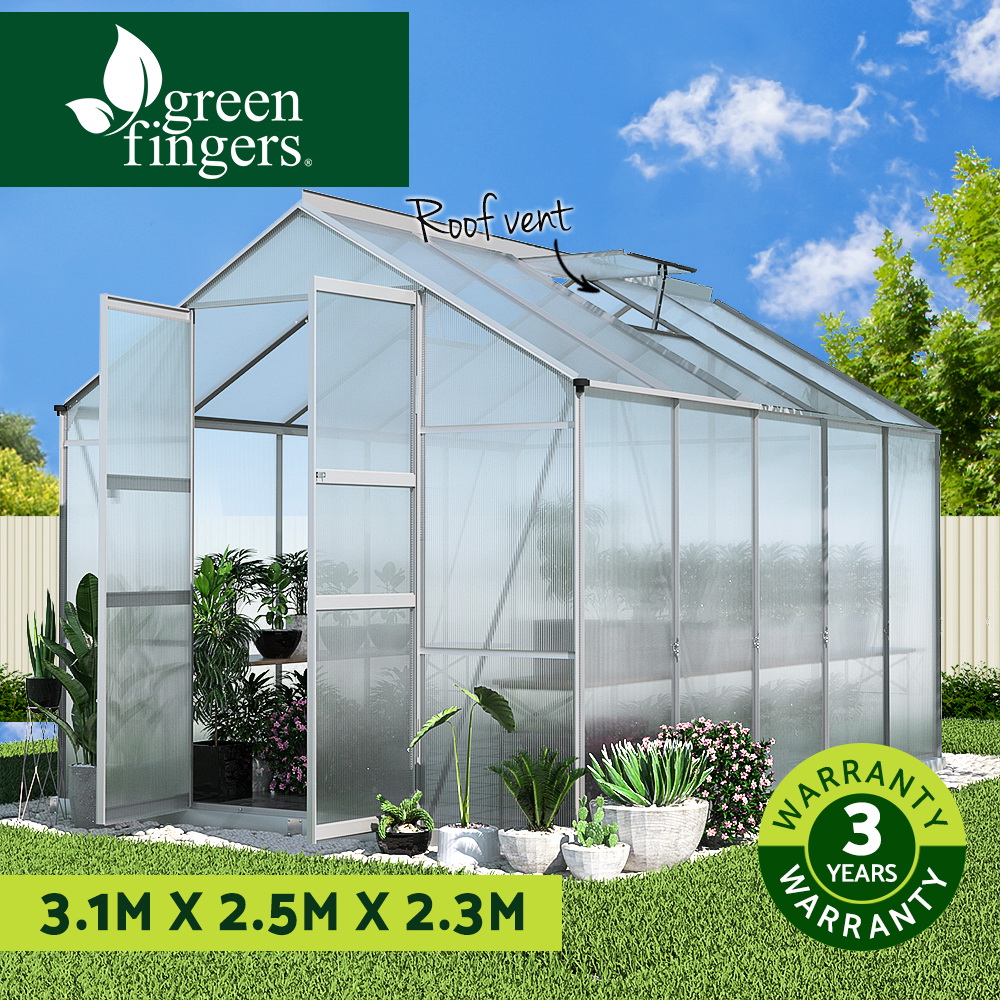 Green Fingers Greenhouse Aluminium Green House Polycarbonate Storage Garden - Picture 80 of 131