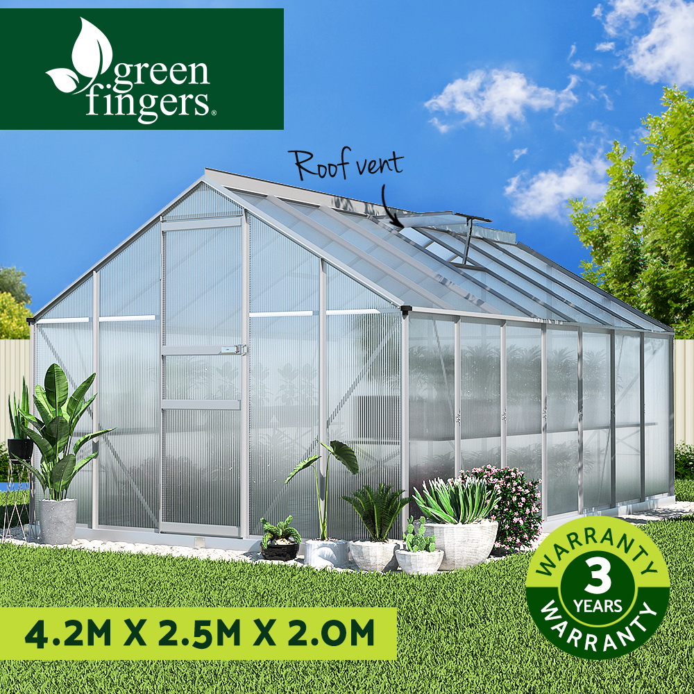 Green Fingers Greenhouse Aluminium Green House Polycarbonate Storage Garden - Picture 102 of 131