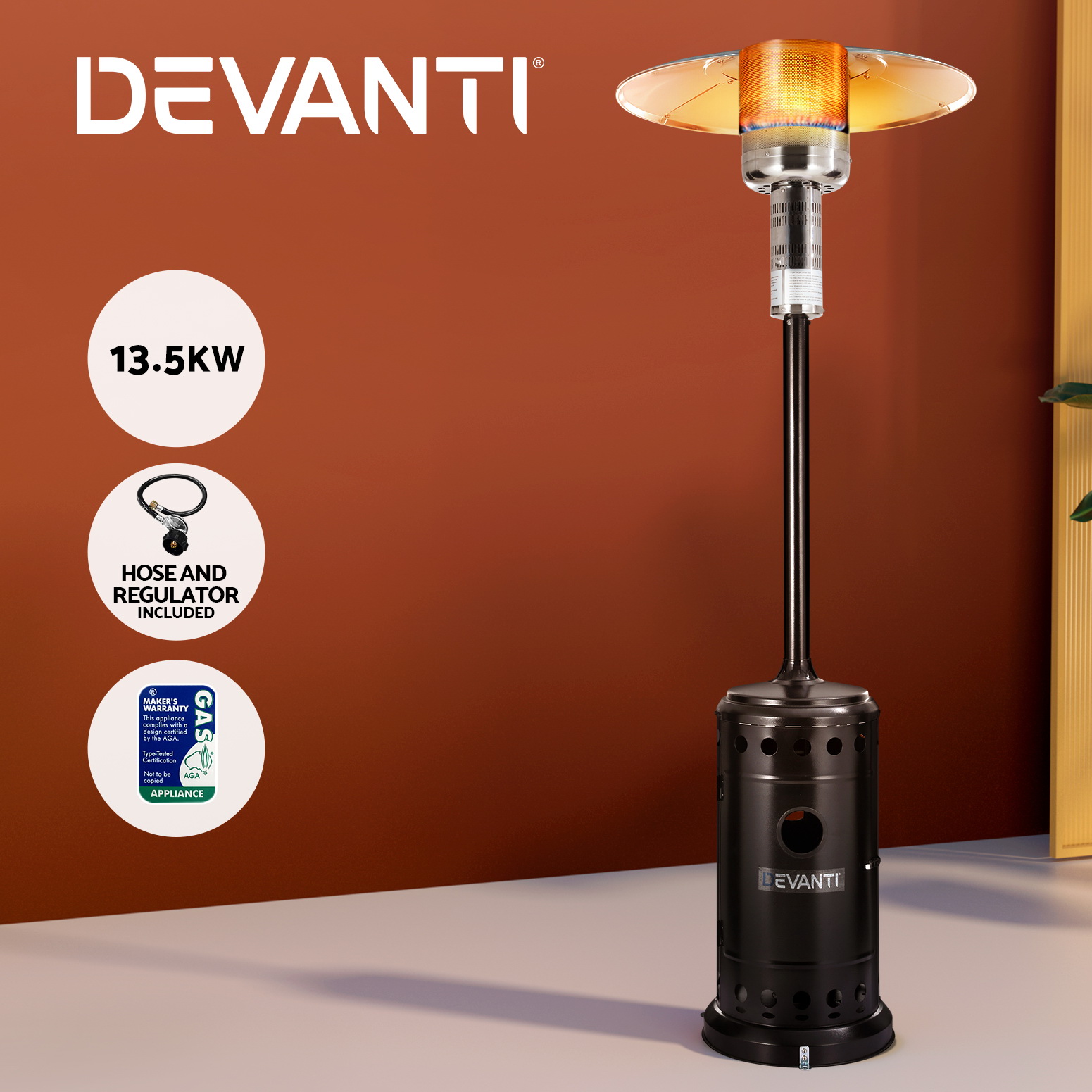 Devanti Outdoor Gas Patio Heater Black - Picture 11 of 12