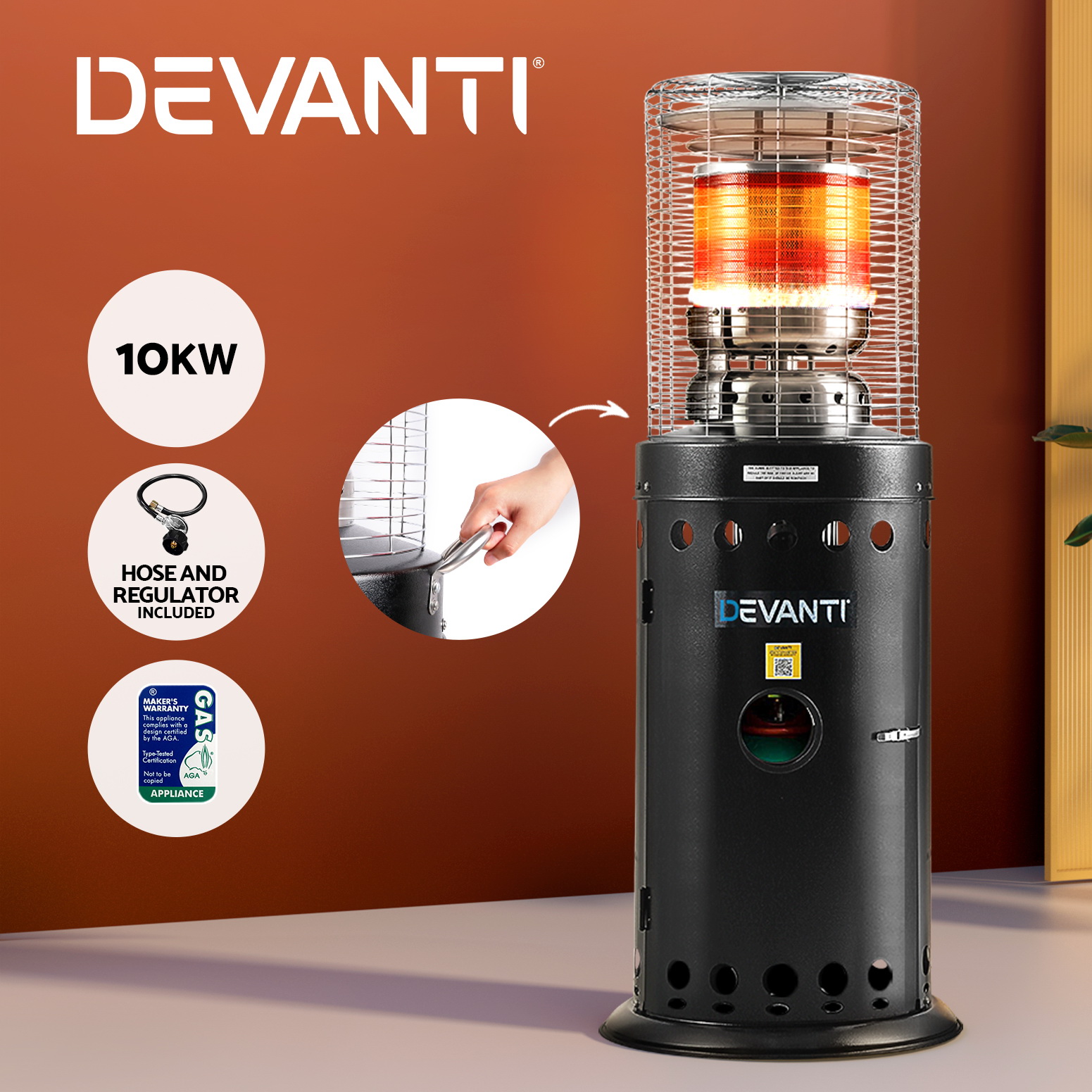 Devanti Outdoor Gas Patio Heater Black - Picture 9 of 12