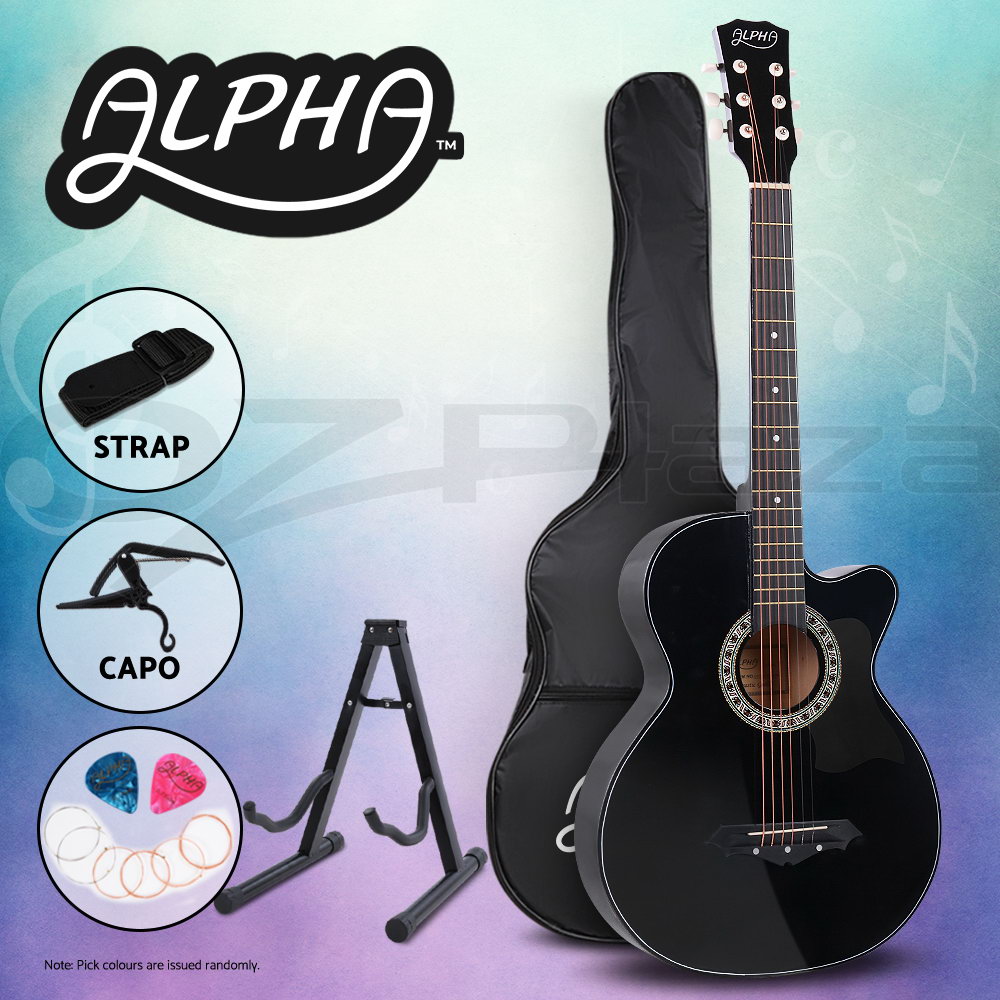 Alpha 38” Inch Acoustic Guitar Classical Wooden Folk Strings Capo Right/Left - Picture 13 of 19