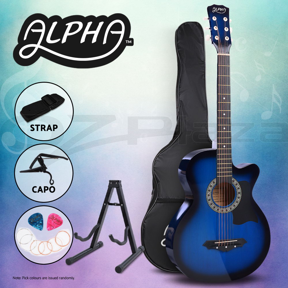 Alpha 38” Inch Acoustic Guitar Classical Wooden Folk Strings Capo Right/Left - Picture 15 of 19