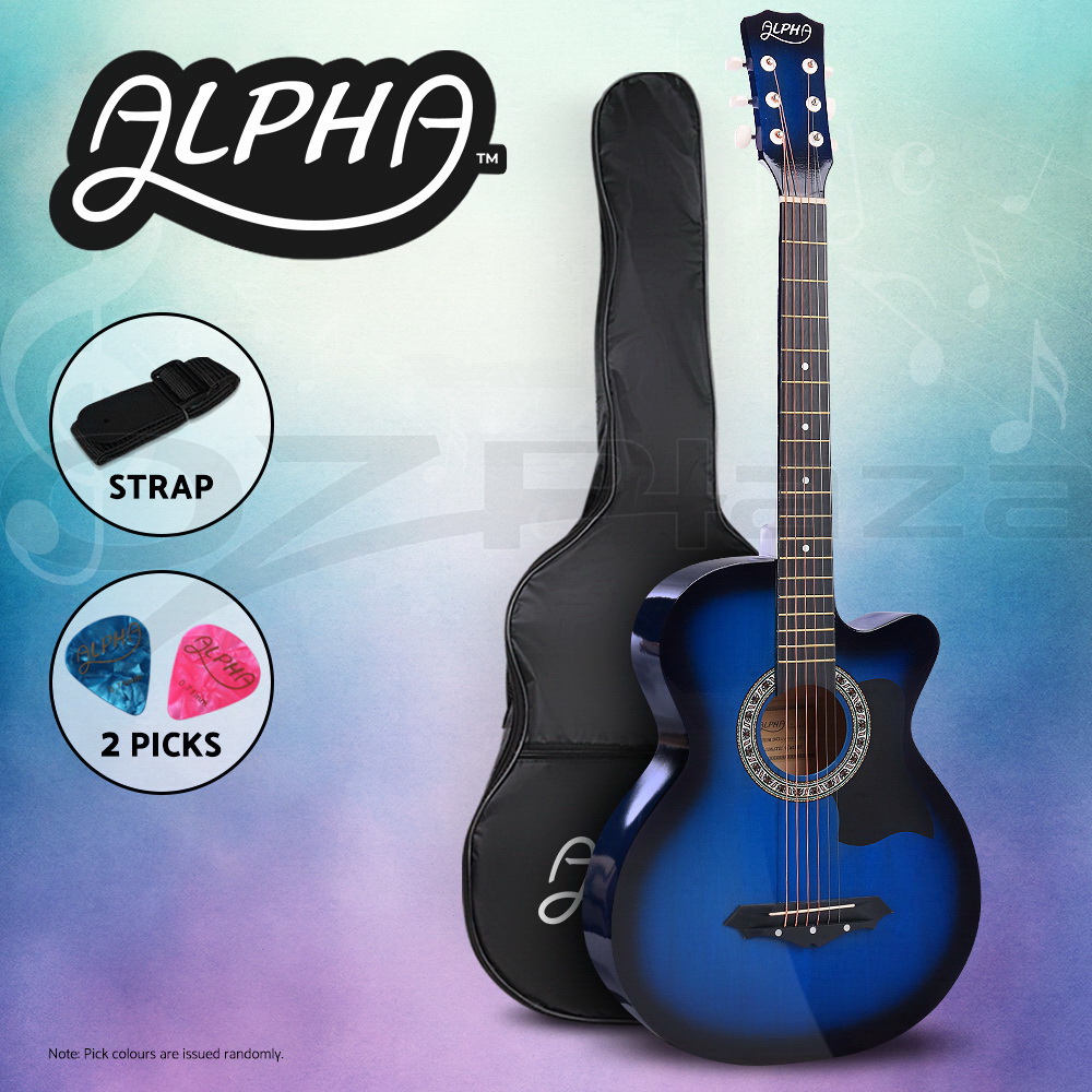 Alpha 38” Inch Acoustic Guitar Classical Wooden Folk Strings Capo Right/Left - Picture 14 of 19